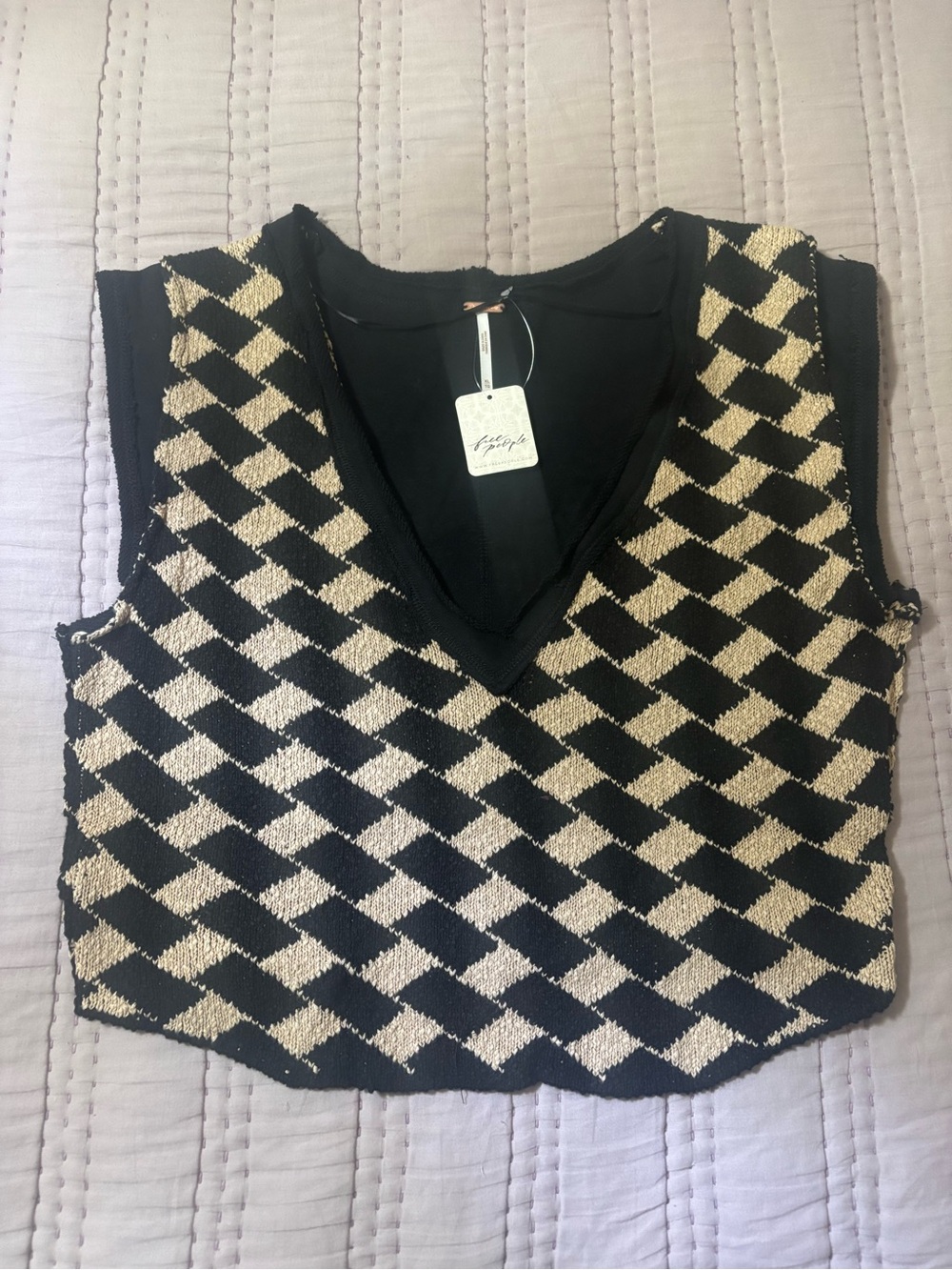 NWT Free People Lola Top / Black + Tan Combo - Picture 9 of 12